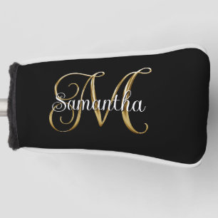 Black Gold Metallic Curly Signature M Monogram Golf Head Cover