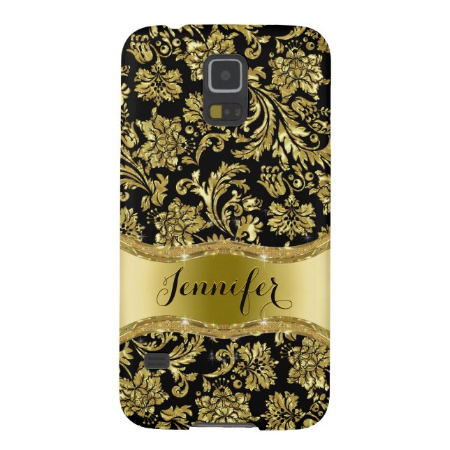 Black & Gold Metallic Floral Damask Case-Mate Samsung Galaxy Case (Back)