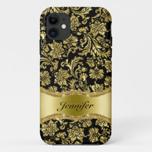 Black & Gold Metallic Floral Damasks-Customised Case-Mate iPhone Case