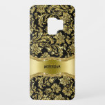 Black & Gold Metallic Floral Damasks-Customised Case-Mate Samsung Galaxy S9 Case<br><div class="desc">Elegant black and gold tones shiny metallic look with floral damasks pattern. Custom and optional monogram.</div>