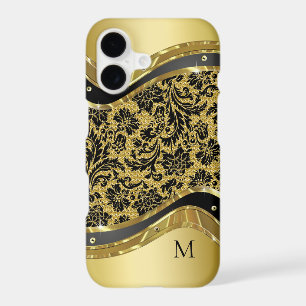 Black & Gold Metallic Look Floral Damasks