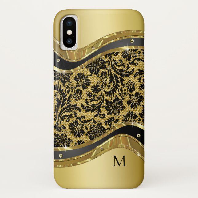 Black & Gold Metallic Look Floral Damasks Case-Mate iPhone Case (Back)
