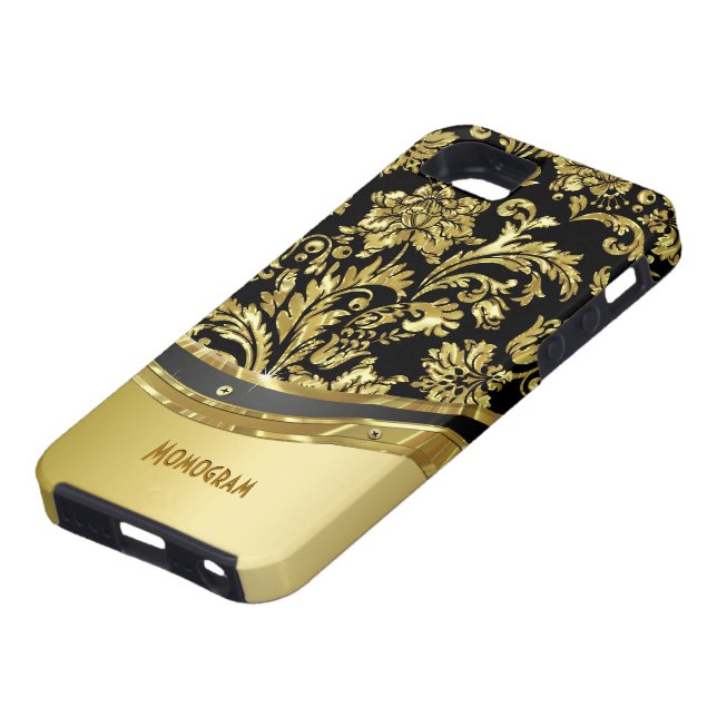 Black & Gold Metallic Look With Damasks Case-Mate iPhone Case (Bottom)