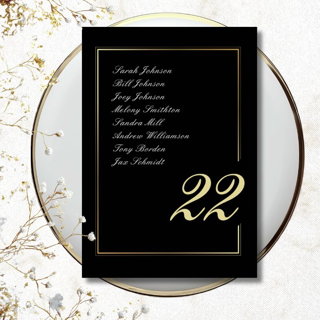 Black Gold Minimal Bold Script Typography Wedding Table Number (Creator Uploaded)