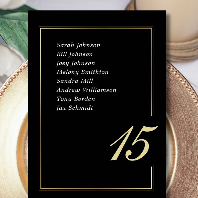 Black Gold Minimal Bold Script Typography Wedding Table Number (Creator Uploaded)
