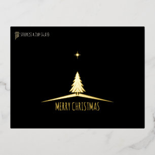 Black & Gold Minimal Christmas Tree Business Foil Holiday Postcard