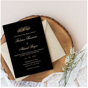 Black Gold Minimal Modern Islamic Muslim Wedding Invitation