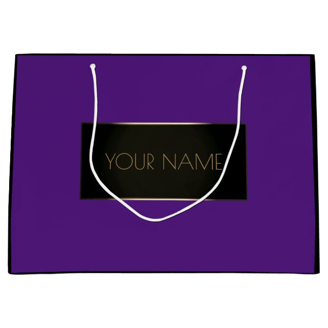 Black Gold Minimal Name Luxury Brand Purple Violet Large Gift Bag (Front)