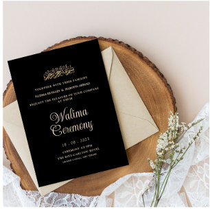 Black Gold Minimal Walima Ceremony Muslim Wedding Invitation