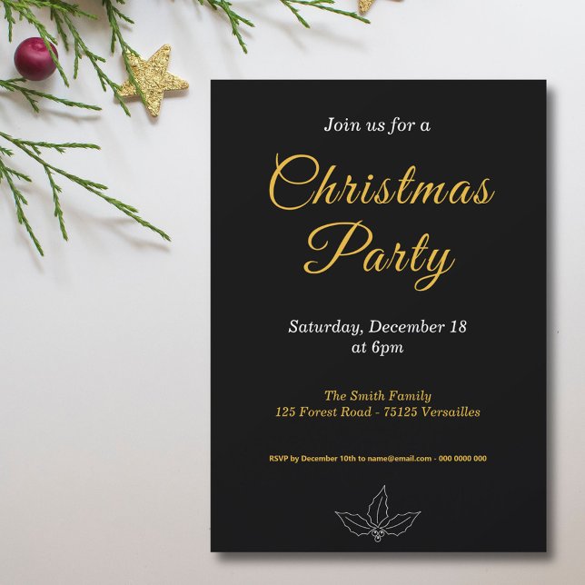 Black & Gold Minimalist Christmas Party Invitation (Black & Gold Minimalist Christmas Party Invitation)