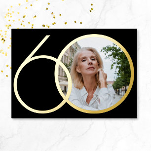 Black Gold Minimalist Custom Photo 60th Birthday