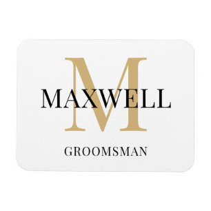 Black Gold Minimalist Groomsman Custom Monogram Magnet