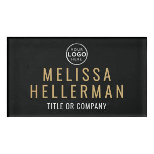 Black Gold Minimalist Logo Employee Name Tag