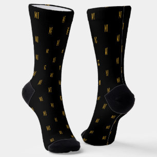 Black & Gold Minimalist Modern Initials Monogram Socks
