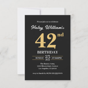 Black Gold Minimalist Modern Simple 42nd Birthday Invitation