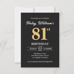 Black Gold Minimalist Modern Simple 81st Birthday Invitation