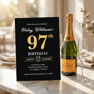 Black Gold Minimalist Modern Simple 97th Birthday Invitation