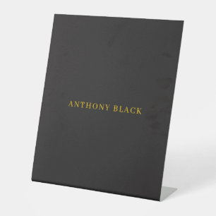 Black & Gold Minimalist Plain Elegant Own Name Pedestal Sign