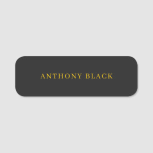 Black & Gold Minimalist Plain Elegant Own Name Tag