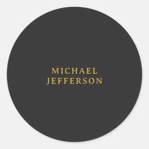 Black & Gold Minimalist Plain Modern Own Name Classic Round Sticker