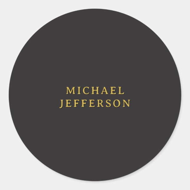 Black & Gold Minimalist Plain Modern Own Name Classic Round Sticker (Front)