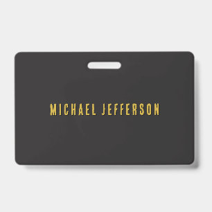 Black & Gold Minimalist Plain Modern Own Name ID Badge