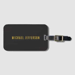 Black & Gold Minimalist Plain Modern Own Name Luggage Tag