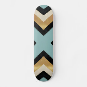 Black Gold Mint Brush Strokes Triangles Skateboard