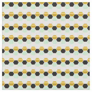 Black Gold Mint Geometric Hex Hexagram Fabric