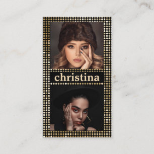 Black Gold Model Actress QR Code 2 Photo Collage Business Card