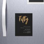 Black gold modern 50th birthday luxury magnetic invitation<br><div class="desc">A modern,  stylish invitation for a 50th birthday party for both him and her.  Black background and the word Fifty written with large faux gold letters. Personalise and add a name and party details. White text.</div>