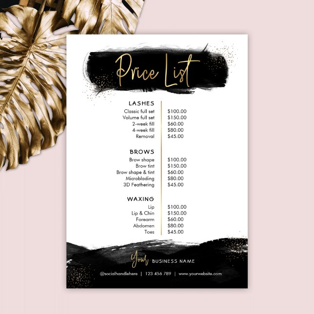 Black & Gold Modern Beauty Salon  Price List (Creator Uploaded)