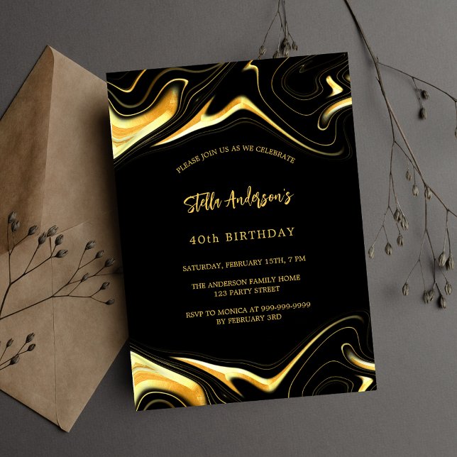 Black gold modern birthday invitation (Creator Uploaded)