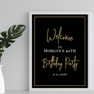 Black Gold Modern Birthday Party Welcome Poster