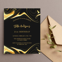 Black gold modern budget birthday invitation