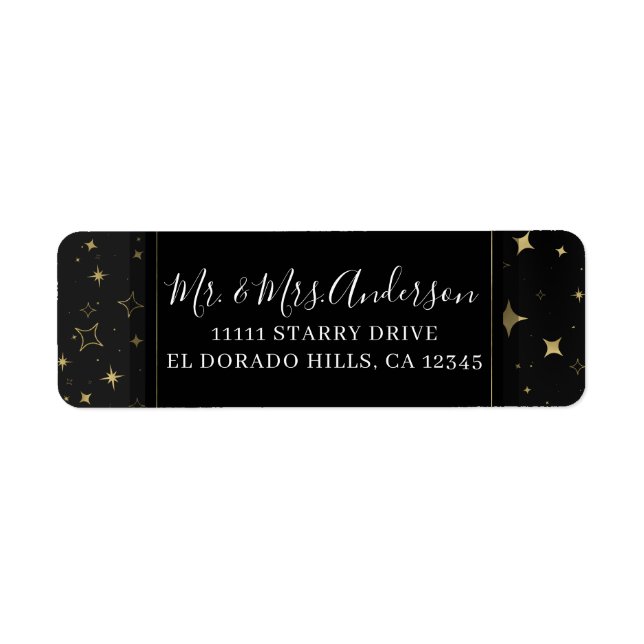 Black & Gold Modern Celestial Moon Stars Wedding (Front)