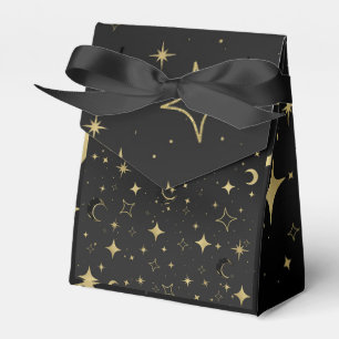 Black & Gold Modern Celestial Moon Stars Wedding Favour Box