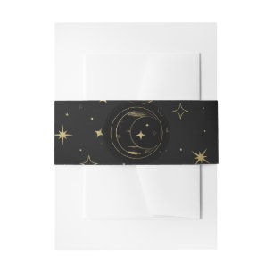 Black & Gold Modern Celestial Moon Stars Wedding Invitation Belly Band