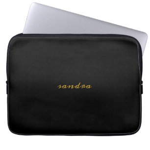 Black Gold Modern Chic Script Girly Monogram Laptop Sleeve