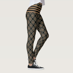 Black & Gold Modern Classic Monogram Pattern Leggings
