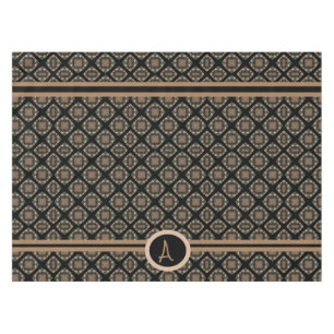 Black & Gold Modern Classic Monogram Pattern Tablecloth