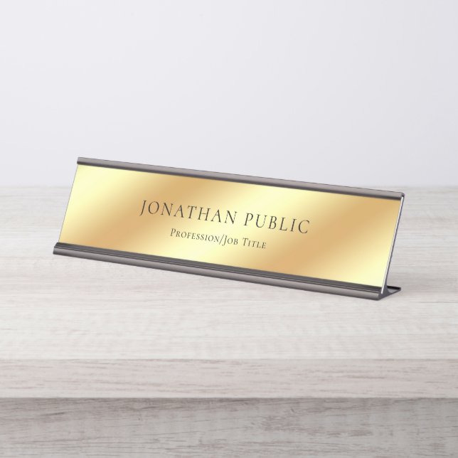 Black Gold Modern Elegant Glamour Template Luxury Desk Name Plate (Front)