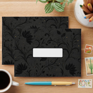 Black & Gold Modern Floral Embossed Leather Envelope