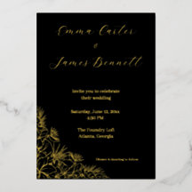 Black & Gold Modern Floral Wedding Foil Invitation