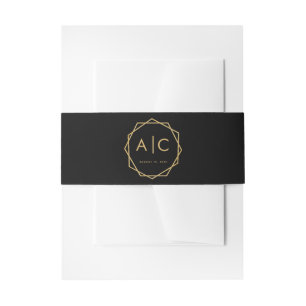 Black Gold Modern Geometric Wedding Monogram Invitation Belly Band