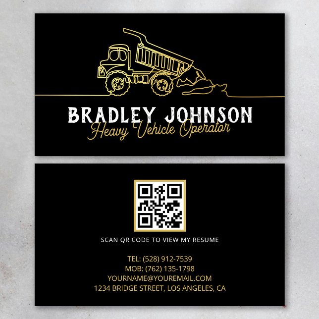 Black Gold Modern Heavy Vehicle Operator QR Code Business Card (Creator Uploaded)