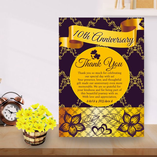 Black & Gold Modern Lace Heart Wedding Anniversary Thank You Card (Creator Uploaded)