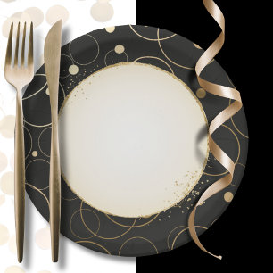 Black Gold Modern Minimal Abstract Party Paper Plate
