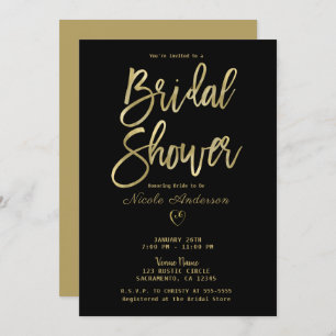 Black & Gold Modern Minimal Chic Bridal Shower Invitation