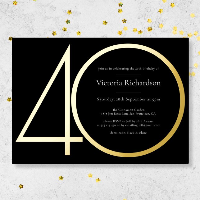 Black Gold Modern Minimalist 40th Birthday Party (Mockup View)